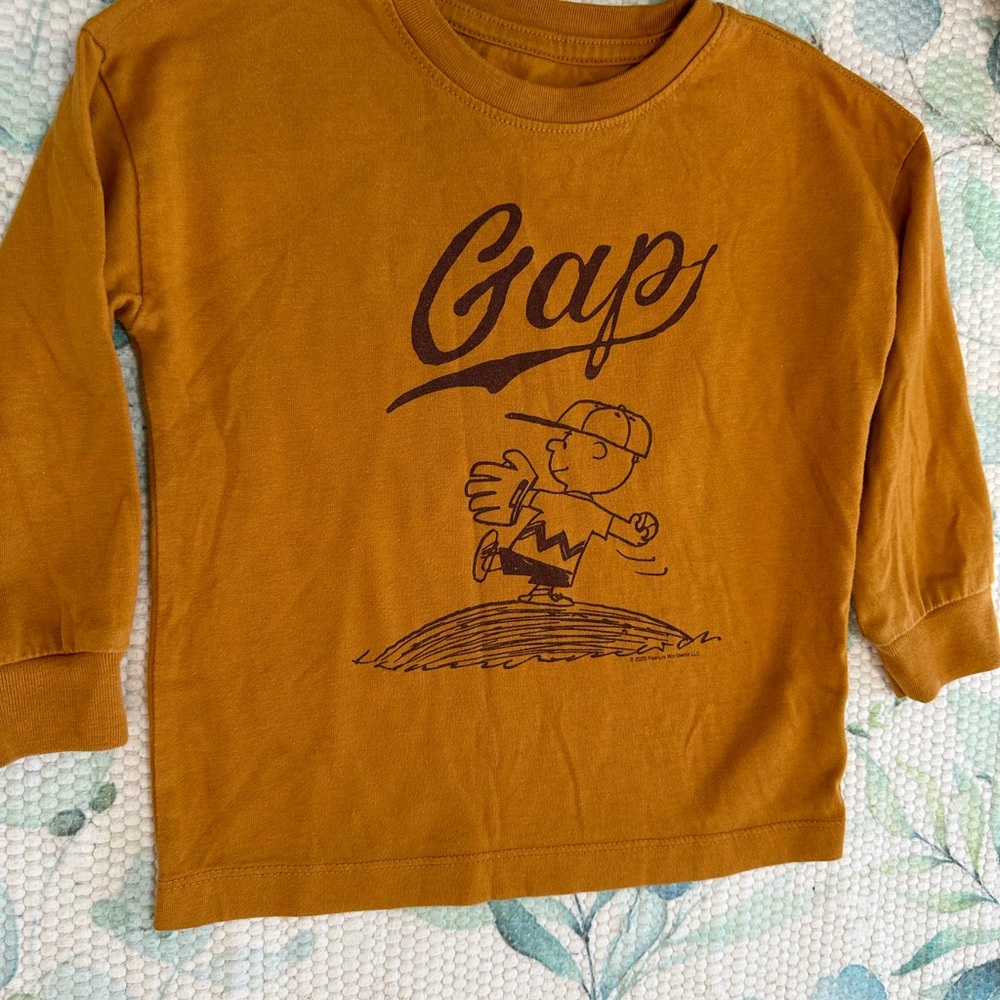 GAP X Peanuts Charlie Brown Graphic Long Sleeve Shirt Baseball Size 2T Boy HTF - Picture 13 of 14